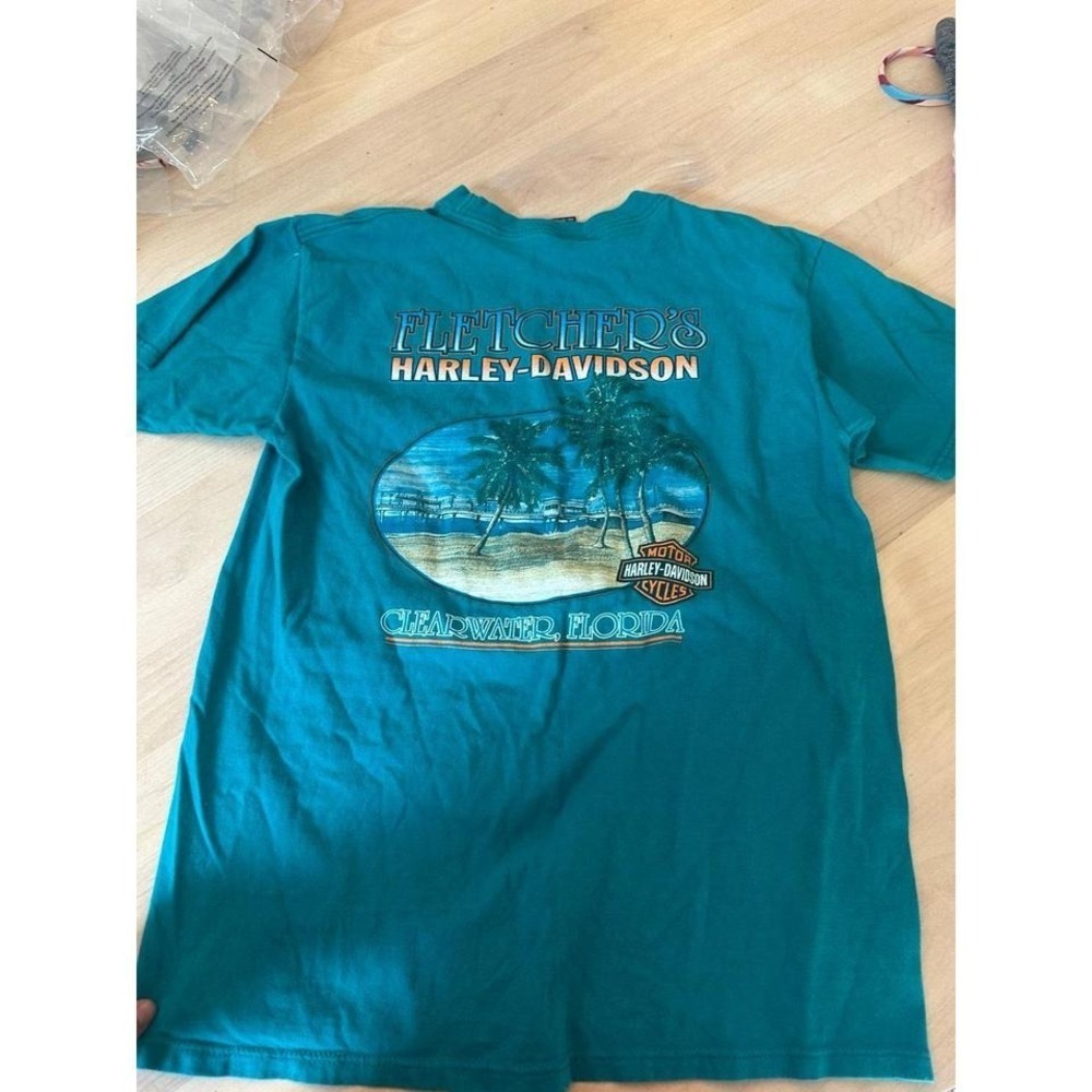Vintage Harley-Davidson‎ Fletcher's Clearwater Florida Teal T-Shirt Large